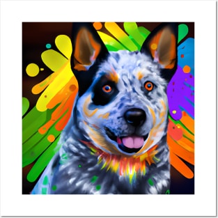 Australian Cattle Dog Rainbow Painting Posters and Art